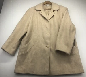 Vintage Herman Kay Wool Blend Pea Coat Lined Beige Women's Size 10 Flaw - Picture 1 of 9