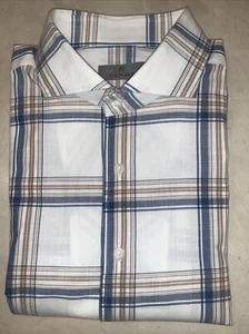 CANALI 1934 MENS WHITE/BLUE/TAN PLAID COTTON SPORT SHIRT SIZE XXL $335 - Picture 1 of 8
