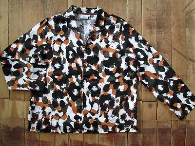 Hot Cotton Large Shirt Light Jacket Full Zip 100% Linen Flax Leopard Brown Print - Image 1 of 4