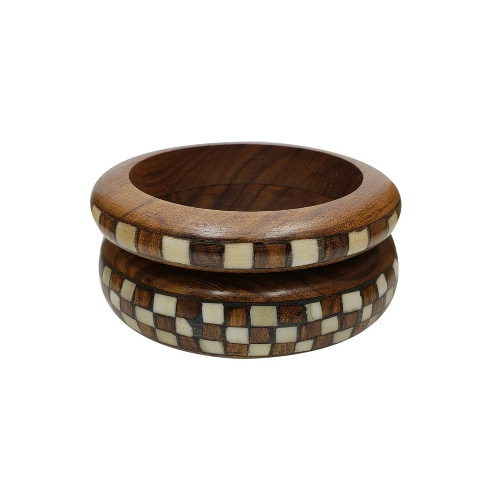 Conjunto de brazaletes de madera gruesos brazaletes a cuadros boho gitanos Foto 1 de 1