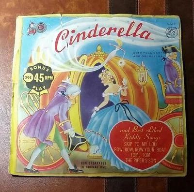 RARE VINTAGE 1950's RECORD 45 RPM CHILDREN CLASSIC * CINDERELLA - SKIP to my LOU Foto 1 de 2