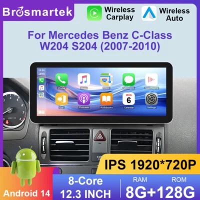 12.3" Android 14 Autoradio CarPlay 128GB Für Mercedes C-Klasse W204 S204 NTG4.0 - Bild 1 von 4