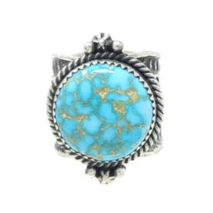 Anillo Delayne Reeves Navajo Plata Esterlina Banda Extra Ancha Kingman Turquesa - Imagen 1 de 7