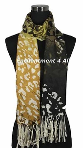 Stunning Handmade 2-Ply 100% Cashmere Pashmina LEOPARD Shawl Wrap, Yellow/Black - Picture 1 of 5