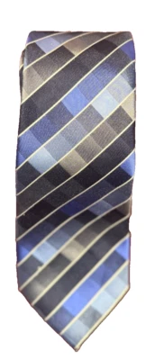 Geoffrey Beene Designer Silk Blend Neck Tie Blue/Black/Gray Classic Design - Image 1 of 4