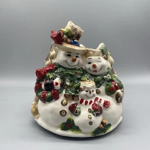 Christmas Snowman Family Ceramic Candle Jar Shade Topper Home Interiors Cardinal - Picture 1 of 9
