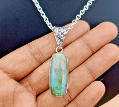 Pingente de labradorita prata esterlina 925 feito à mão pedra preciosa natural presente - Imagem 1 de 4