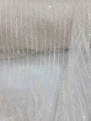 Ivory Lace Embroidery Clear Sequin Fabric Sold by The Yard Dress Bridal Gown Fas - Image 1 of 4