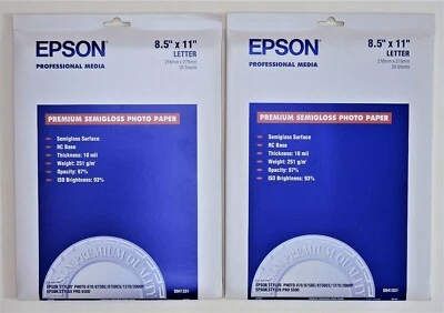 (2) 20 SHEET PREMIUM SEMIGLOSS PHOTO PAPER 251 GSM 8.5" X 11" INKJET PAPER - NEW - Image 1 of 2