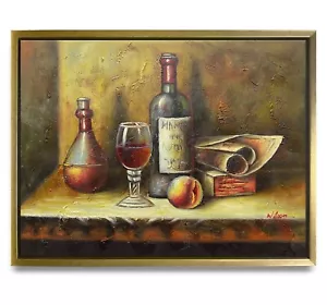 NY Art-Original Oil Painting of Still-Life Wine on Canvas 12x16 Framed - Picture 1 of 6