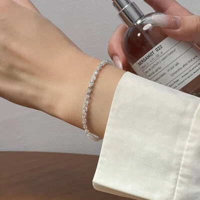 Women Real s925 Sterling Silver Sparkling Foxtail Chain Bracelet Bangle 8.3 in - Image 1 of 4