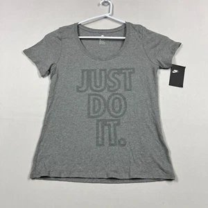 Nike Just Do It T Shirt Grey Lightweight Scoop Neck Short Sleeve Women Small S - Picture 1 of 14