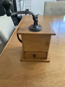 Antique Primitive Hand Crank Coffee Grinder Cast Iron Dovetail Wood Box A+ Shape - Picture 1 of 15