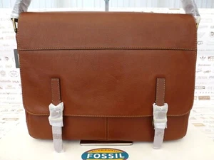 FOSSIL Leather Messenger Bag Mens Cognac Defender Slim Satchel Bags BNWT R£249 - Picture 1 of 23