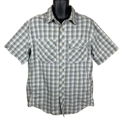 Large Mens White Sierra Grey And Green Plaid Breathable Short Sleeve Shirt - Image 1 of 4