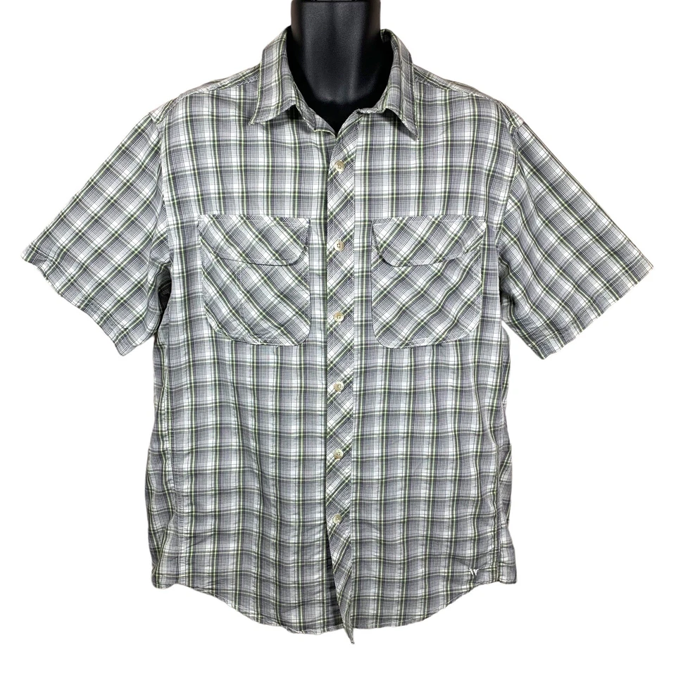 Camisa grande de manga corta transpirable a cuadros gris sierra blanca y verde para hombre Foto 1 de 4