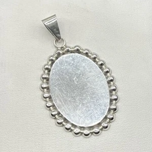 Sterling Silver Beaded Oval Disc ID Pendant 2 1/8" Engravable No Mono 17.3g - Picture 1 of 9