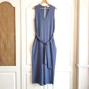 Ganni L (12) Moonlight Blue Textured Crepe Sleeveless "Clark" Jumpsuit - Picture 1 of 8
