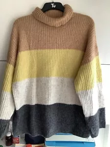 Womens Tu Block Colour Stripe Thin Knit Pullover Jumper Sweater- New W.Tag Uk16 - Picture 1 of 10