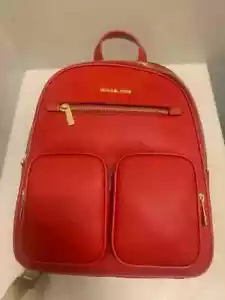 Michael Kors Jet Set Item Medium Women Fashion Zip Pocket Backpack Leather Red - Picture 1 of 8