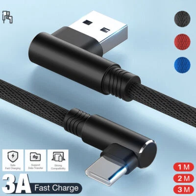 90 Degree Right Angle USB Type C Fast Charging Cable For Samsung S24 S23 S22 S21 - Image 1 of 4
