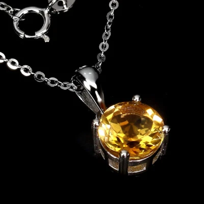 Collana In Argento Sterling 925 Con Citrino Rotondo Gemma Da 8Mm Gioielli 18 - Immagine 1 di 4