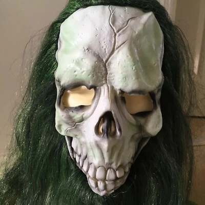 Horror Halloween Vinyl Skull Mask With Long Green Hair And Beard - Image 1 of 4