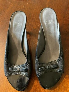 Stuart Weitzman black slide heels size 7.5 M - canvas and patent leather - Picture 1 of 6