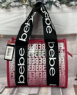 Мини-сумка Bebe Hana с прозрачной монограммой со вставкой ярко-розовая - Изображение 1 из 4