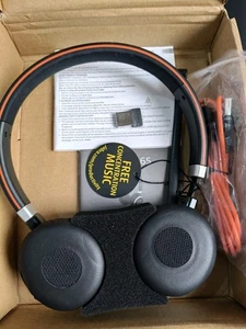Jabra Evolve 65 UC Stereo Bluetooth On the Ear Headset & Link 370- Black Orange  - Picture 1 of 13