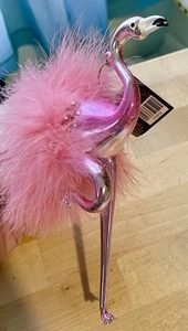 ROBERT STANLEY LARGE BLOWN GLASS  JEWELED FEATHERED FLAMINGO CHRISTMAS ORNAMENT - Picture 1 of 5