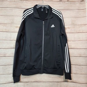 Men’s Large Adidas Track Jacket Black White Zipper Pockets Logo RN 88387 - Picture 1 of 21