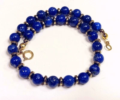 Pulsera Disco LAPISLÁZULI Y ORO 6mm.   Anillo de resorte de oro 14K.  Anudado. LONGITUD PERSONALIZADA Foto 1 de 4