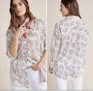Anthropologie Enchanted Floral  Button Down Shirt Size XS S White Embroidered - Picture 1 of 8