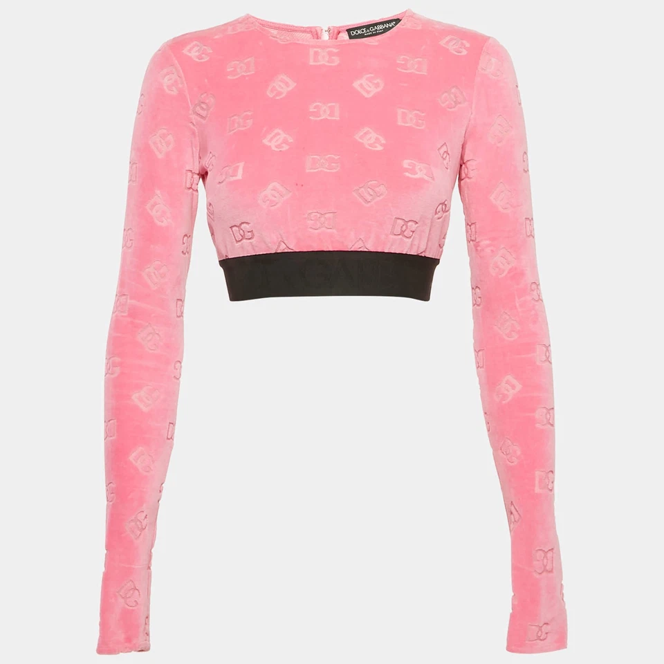 Top corto Dolce Gabbana rosa monograma terciopelo S Foto 1 de 4