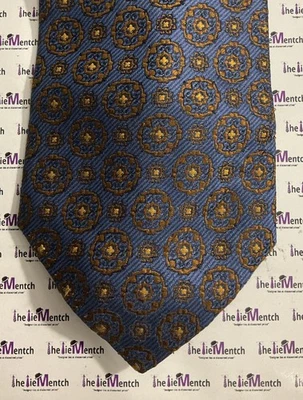 CLUB ROOM Corbata de Seda Azul Marino con Diseño Geométrico Marrón 4” (Nueva Sin Etiquetas) Foto 1 de 3