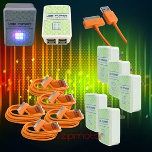 5X 4 USB PORT NETZTEIL + 10FT KABEL LADEGERÄT DATEN ORANGE IPHONE IPOD NANO IPAD - Bild 1 von 1
