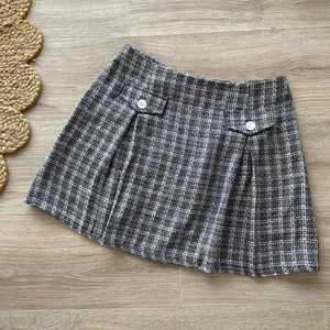Navy Blue & White Vintage Tweed Pleated Mini Skirt Women's Large Academia Preppy - Picture 1 of 6