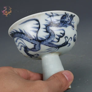 3,7" Good China Jingdezhen blau und weiß Porzellan Drachenkorn große Fuß Tassen - Bild 1 von 5
