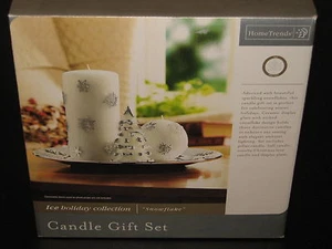 HomeTrends Candle Gift Set Ice Snowflake Winter Holiday Decorative Display Plate - Picture 1 of 2