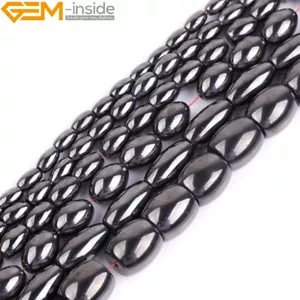 Natural Olivary Gemstone Magnetic Black Hematite Beads Jewelry Making 15" Strand - Picture 1 of 41