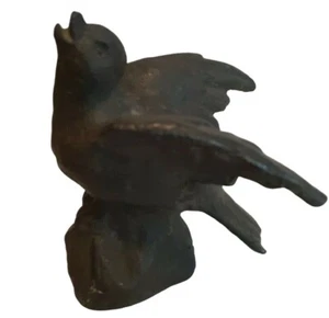 Escultura de pájaro cantor fundido metal base patinado finales del siglo XX arte de pájaro sin marca - Imagen 1 de 12