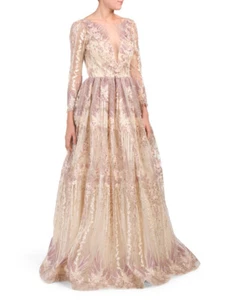 Vestido de baile bordado manga larga BASIX BLACK LABEL (talla 6) - Imagen 1 de 4