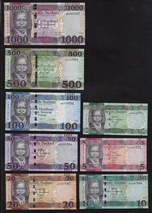 SOUTH SUDAN 1000 500 100 50 25 10 5 1 POUNDS 2011/2021 UNC - Picture 1 of 2