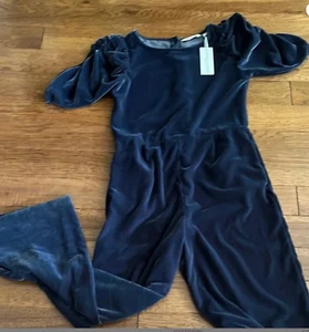 Janie and Jack Navy Blue Velvet Jumpsuit girl size 12 - Picture 1 of 10