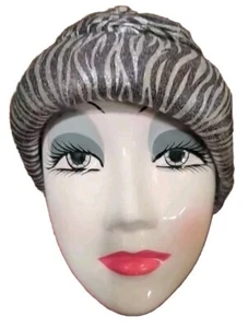 Rare Vtg Clay Art Ceramic Hand Painted GlamourLady W Grey and Silver Cap - Picture 1 of 7