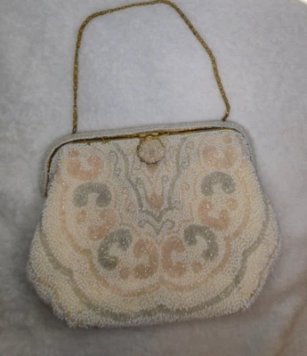 Vintage Walborg Purse Handbag with Wrist Chain Beaded Hand Made in France 1940s - Image 1 of 4