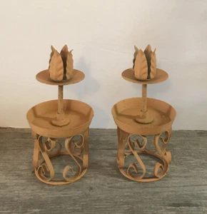 Primitive Decor Metal Candle Stick Holders Mustard Yellow - Picture 1 of 4