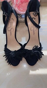 Sandalias de tacón negro Jessica Simpson con diamantes de imitación embellecidos EE. UU. talla 9 - Imagen 1 de 11