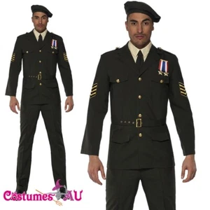 Mens Wartime Officer Costume Adult 40s 1940s Male Army Beret Navy Army Uniform - Picture 1 of 5